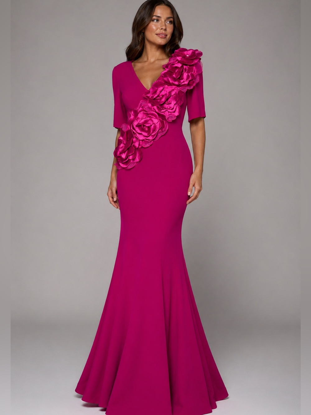NWT Shani Sculptural 3D Floral Appliqué Fushia Gown 6